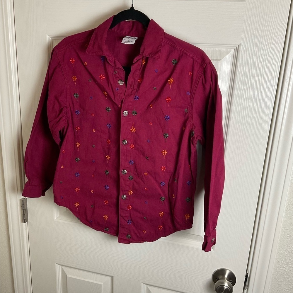 Vintage Boho Embroidered Button-Down top Made in USA M - Picture 3 of 9